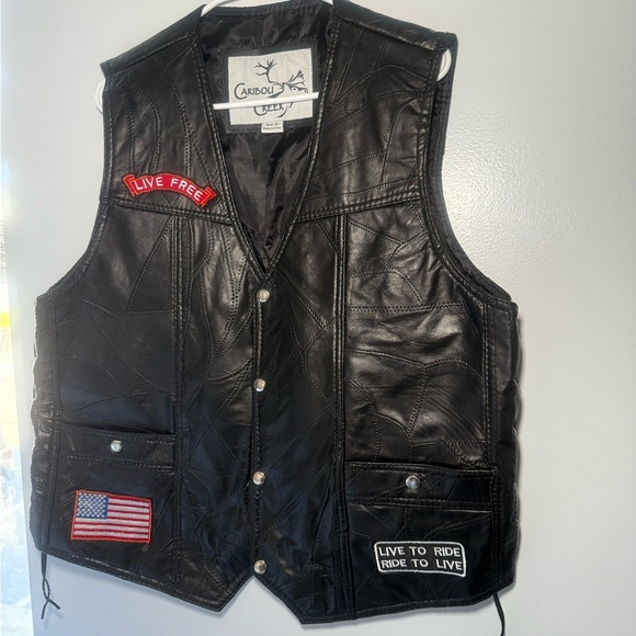 Black and Yellow Motorcycle Vest with Eagle Emblem - Picture 2 of 11
